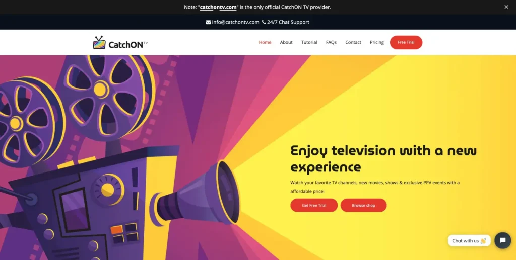 Screenshot of catchon IPTV website homepage