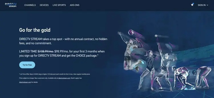 Screenshot of Direct TV homepage