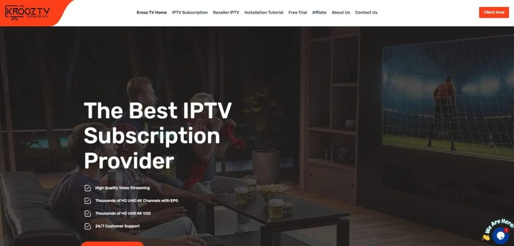 Screenshot of Krooz IPTV website homepage