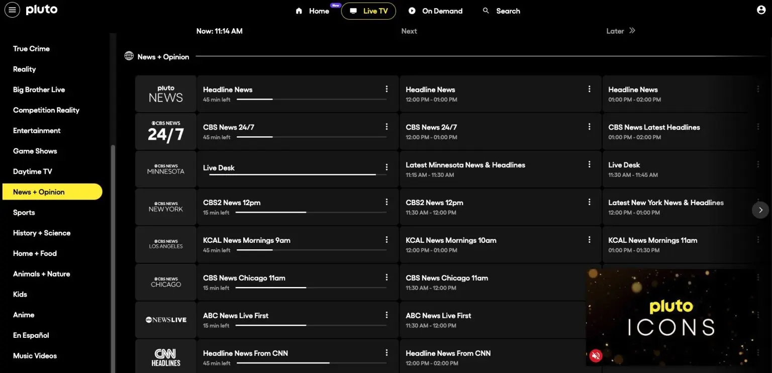 Screenshot of pluto homepage