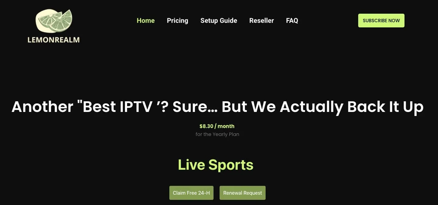 Screenshot of lemon IPTV website homepage