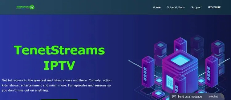 Screenshot of tenet IPTV website homepage