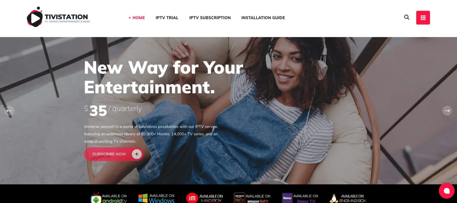 Screenshot of tivistation IPTV website homepage