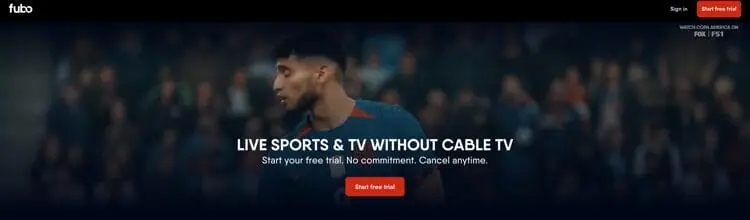 Screenshot of fubotv homepage